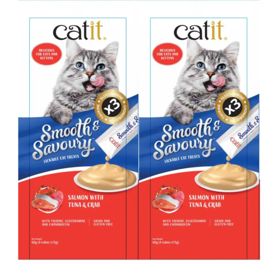 Catit Smooth & Savoury, Salmon with tuna & crab  (4x15g per pack)