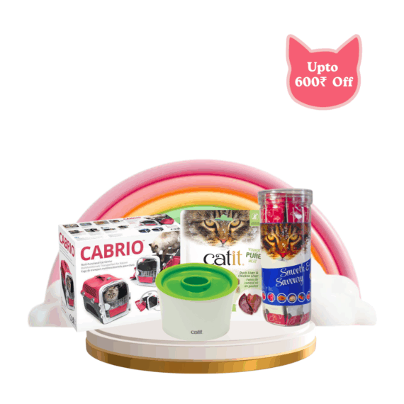 Catit Cabrio Carrier + Freeze-Dried Food + Smooth & Savoury Jar 50 pack & multi feeder – Value Bundle