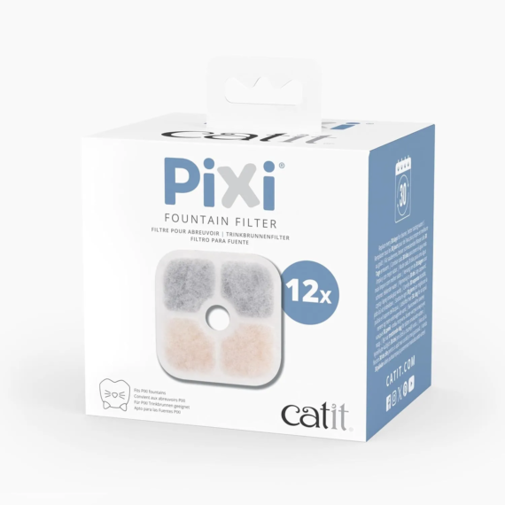 Catit PIXI Cat Drinking Fountain Filter, Replacement Triple Action Water Filter, 12-Pack