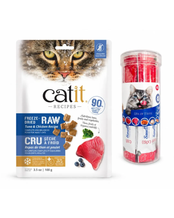 Catit Premium Cat Food 100g and Treats 25 Pack Jar Combo (Raw & Creamy Pack