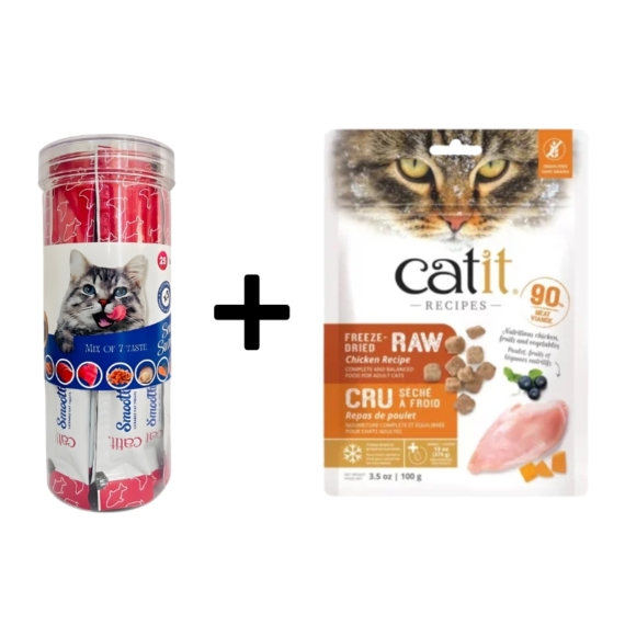 Catit Freeze-Dried Raw Chicken Food 100g + Smooth & Savoury 25 Treats Combo