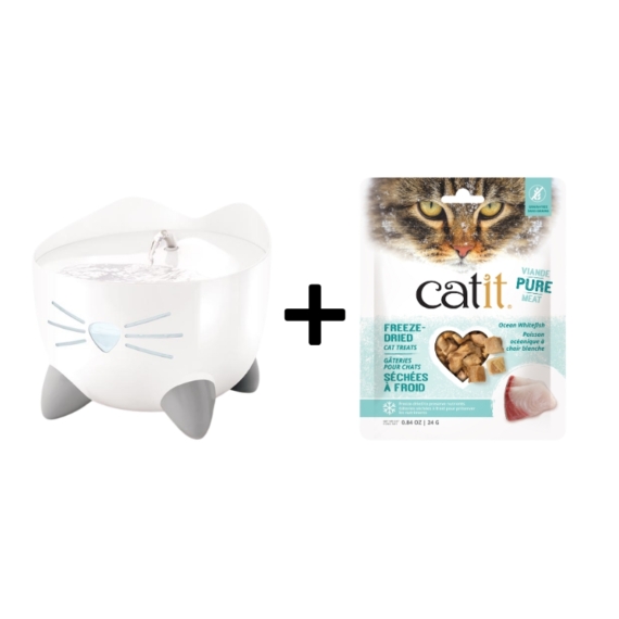 Catit PIXI Drinking Fountain White with Free Ocean Whitefish Cat Treats