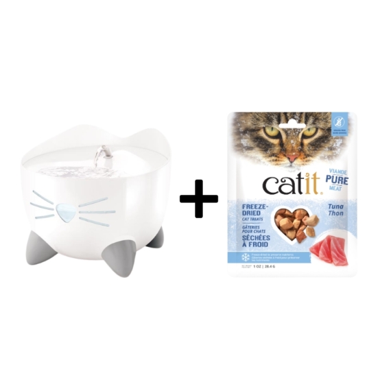 Catit Pixi Drinking Fountain White with FREE Tuna Freeze-Dried Cat Treats
