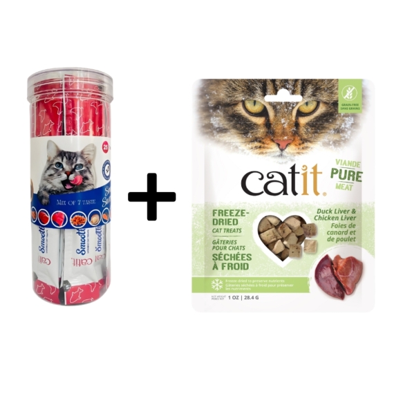 Catit Creamy Treats 25 Tube & Freeze-Dried Liver Treats 28.4g Combo Pack