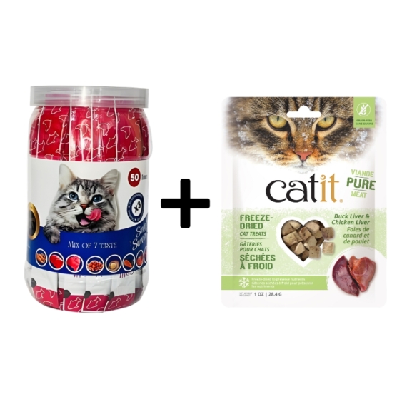 Catit Smooth & Savoury 50 Value Pack + Freeze-Dried Liver Treats 28.4g Combo