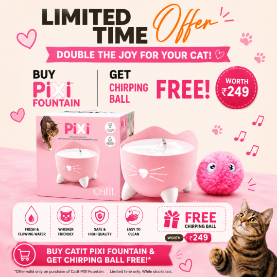 Buy Catit PIXI Pink Fountain & Get a FREE Pink Chirping Ball