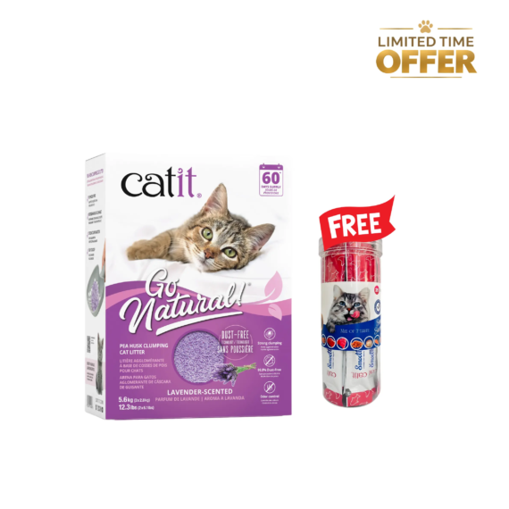 Catit Go Natural Pea Husk Cat Litter Lavender 5.6 kg + FREE Smooth & Savoury Jar