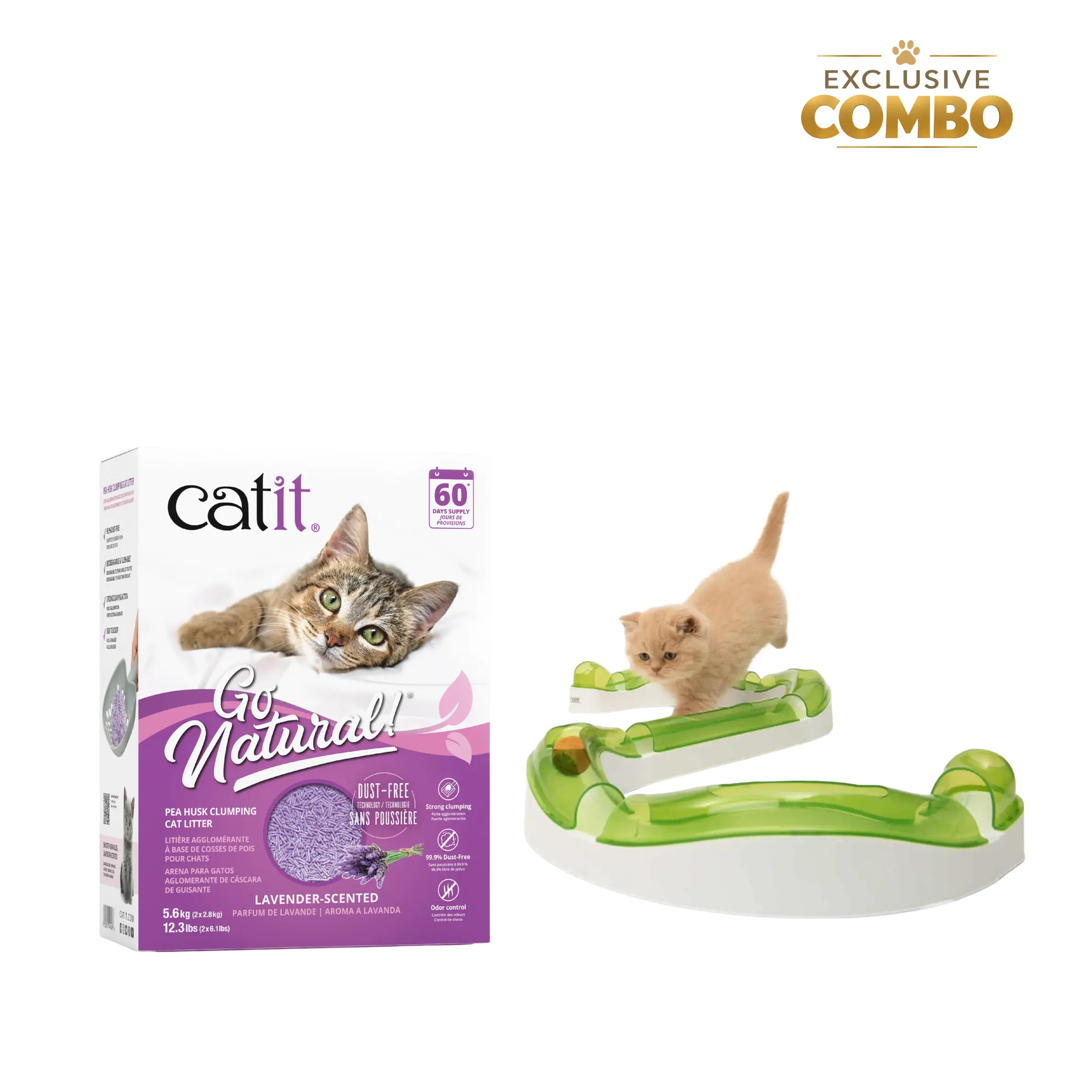 Catit Go Natural Pea Husk Cat Litter Lavender 5.6 kg + Senses 2.0 Wave Circuit