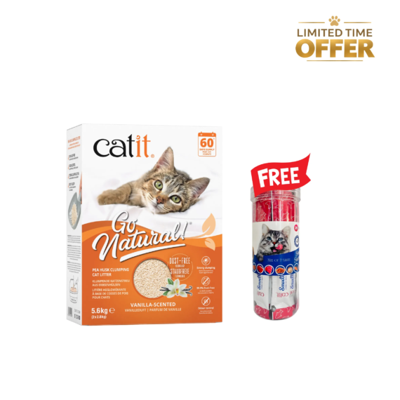 Catit Go Natural Pea Husk Cat Litter Vanilla 5.6 kg + FREE Smooth & Savoury Jar