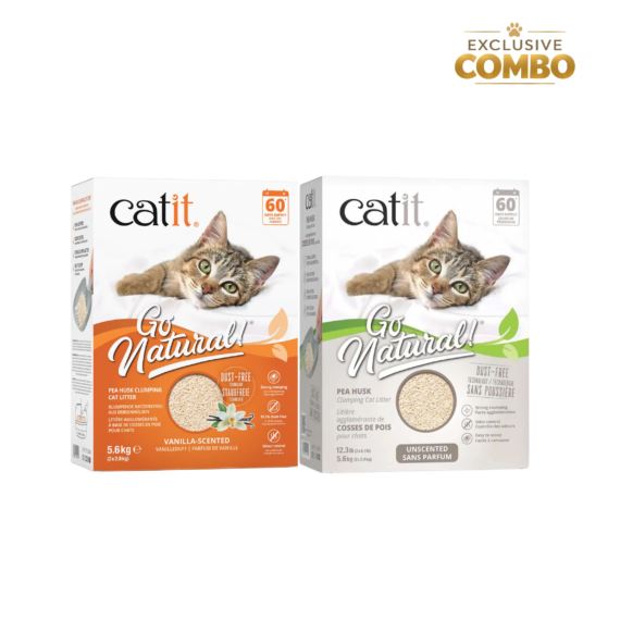 Catit Go Natural Pea Husk Cat Litter – Vanilla & Unscented Combo
